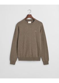 Rundhalspullover Gant "CTN/WO C-NECK", Herren, Gr. 3XL, braun (schwarz hazelnut melange), Feinstrick, Obermaterial: 70% Baumwolle, 30% Wolle, normal h&uuml;ftlang, Rundhals, Rippstrickb&uuml;ndchen, Pullover Rundhalspullover, mit Logostickerei