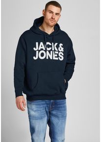 Jack & Jones PlusSize Kapuzensweatshirt "CORP LOGO SWEAT HOOD", Herren, Gr. 3XL, blau (navy), angeraute Sweatware, Obermaterial: 70% Baumwolle, 30% Polyester, JACK & JONES PLUSSIZE, bedruckt, normal normal, Rundhals, B&uuml;ndchen, Sweatshirts Kapuzensweatshirt, Bis Gr&ouml;&szlig;e 6XL