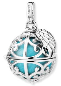 Kettenanh&auml;nger Engelsrufer "Schmuck Geschenk Engelsrufer Relaunch mit Fl&uuml;gelanh&auml;nger" Gr. M, blau (silberfarben, perlmuttfarben, t&uuml;rkis), Schmuckanh&auml;nger, Damen, M, Messing Silber 925 (Sterlingsilber), 10,35 g, Messing, Silber 925 (Sterlingsilber), Kettenanh&auml;nger