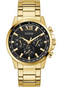 Multifunktionsuhr Guess "WALKER", gold (goldfarben, schwarz), Armbanduhren, Damen, Multifunktionsuhr, Quarzuhr, Armbanduhr, Herrenuhr, Datum, Wochentag, Edelstahlarmband