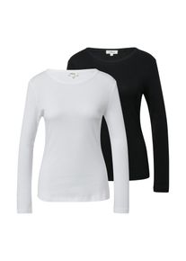 Langarmshirt s.Oliver, Damen, Gr. 42, wei&szlig;, schwarz, Single Jersey, Obermaterial: 100% Baumwolle, unifarben, tailliert h&uuml;ftbedeckend, Rundhals, Shirts Langarmshirt, mit Rundhalsausschnitt, 2er Pack