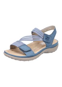 Riemchensandale Rieker, Damen, Gr. 42, blau, Nubuklederimitat, Schuhe Riemchensandale, Sommerschuh, Sandalette, Keilabsatz, mit Gummiz&uuml;gen