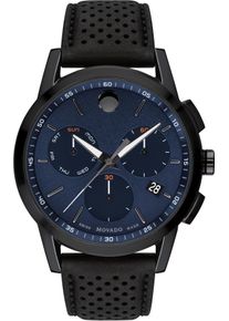 Chronograph Movado "MUSEUM SPORT, 607360", schwarz, Armbanduhren, Herren, Chronograph, Quarzuhr, Armbanduhr, Herrenuhr, Swiss Made, Lederarmband, Datum