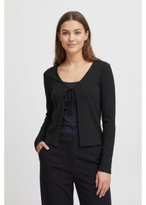 Strickjacke Pieces "PCKITTE LS TIE CARDIGAN JRS NOOS BC", Damen, Gr. XL, schwarz, Strick, Obermaterial: 95% Baumwolle, 5% Elasthan, unifarben, figurbetont normal, V-Ausschnitt, Strickjacken Strickjacke, mit Bindeband