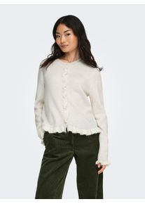 Jacqueline de Yong Strickjacke JDY "JDYLETTY L/S ON FRILL CARDIGAN KNT NOOS", Herren, Gr. XL, cloud dancer detail:melange, Strick, Obermaterial: 64% Polyacryl, 36% Polyester, meliert, regular fit normal, Rundhals, Strickjacken Strickjacke