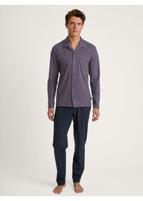 Pyjama Calida "Relax Imprint", Herren, Gr. M (50), rot (mars rot), Single Jersey, Obermaterial: 100% Baumwolle, gemustert, bequem lang, V-Ausschnitt, Homewear-Sets Pyjama, mit feinem, glattem Stoff f&uuml;r erh&ouml;hten Komfort