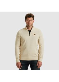 PME-Legend Troyer PME LEGEND, Herren, Gr. XL, bone wei&szlig;, Strick, Obermaterial: 100% Baumwolle, unifarben, regular fit h&uuml;ftbedeckend, Rundhals, Flachstrickb&uuml;ndchen, Pullover Troyer, mit Struktur-Muster und Logo-Badge