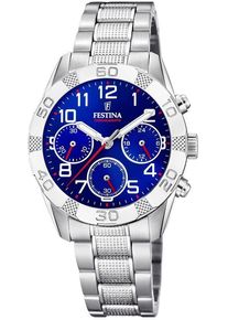 Chronograph Festina "Junior Collection", silber (silberfarben, blau), Armbanduhren, Jungen, Chronograph, Armbanduhr, Quarzuhr, Kinderuhr, Stoppfunktion, ideal als Geschenk