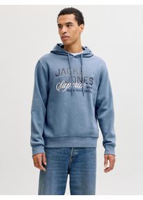 Jack & Jones Kapuzensweatshirt JACK & JONES "JJELOGO SWEAT HOOD 2 COL 25/26 NOOS", Herren, Gr. S, blau mirage, angeraute Sweatware, Obermaterial: 70% Baumwolle, 30% Polyester, bedruckt, regular fit normal, Rundhals, Rippb&uuml;ndchen, Sweatshirts Kapuzensweatshirt, mit stylischem Print