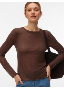 V&eacute;ro Moda Langarmshirt VERO MODA "VMARIEL LS TOP JRS NOOS", Damen, Gr. XL, chocolate martini, Jersey, Obermaterial: 85% Polyester, 15% Viskose, unifarben, normal normal, Rundhals, gewellter Abschluss, Shirts Langarmshirt, Materialmix, gewellter Saum