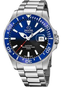 Automatikuhr Jaguar "Automatic", silber (silberfarben, blau, schwarz), Armbanduhren, Herren, Automatikuhr, Armbanduhr, Herrenuhr, Saphirglas, Swiss Made, Edelstahlarmband