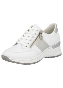 Keilsneaker Rieker, Damen, Gr. 41, silber (wei&szlig;, silberfarben), Lederimitat, Textil, Glitzer, Schuhe Keilsneaker, Schn&uuml;rschuh, Halbschuh, Sneaker mit loser Einlage, schmale Form, Topseller