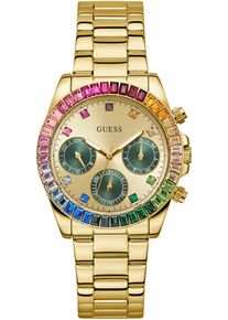 Multifunktionsuhr Guess "HALO", gold (gelbgoldfarben), Armbanduhren, Damen, Multifunktionsuhr, Quarzuhr, Armbanduhr, Damenuhr, Datum, 12/24-Std.-Anzeige
