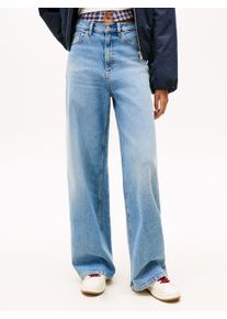 Loose-fit-Jeans Tommy Jeans "CLAIRE HR WD", Damen, Gr. 26, L&auml;nge 30, denim medium, Denim/Jeans, Obermaterial: 99% Baumwolle, 1% Elasthan, Abriebeffekte, weit kn&ouml;chellang, Jeans Loose-fit-Jeans