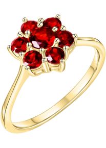 Fingerring Firetti "Schmuck Geschenk Gold 333 Fingerring Damenring Blume" Gr. 58, bunt (gelbgoldfarben, dunkelrot), Fingerringe, Damen, 58, Gelbgold 333, 2mm, Fingerring, mit Granat