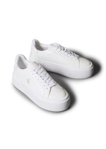 Plateausneaker Calvin Klein Jeans "FLATFORM LACE UP LTH MG", Damen, Gr. 39, wei&szlig;, Leder, unifarben, Schuhe Plateausneaker, Schn&uuml;rschuh, Halbschuh, Freizeitschuh mit CK-Logo