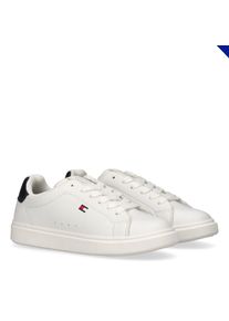 Sneaker Tommy Hilfiger, Damen, Gr. 37, wei&szlig;, blau, Lederimitat, Schuhe Sneaker, Schn&uuml;rschuh, Halbschuh Retro Sneaker mit Logoverzierung