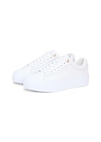 Plateausneaker Tommy Hilfiger "TH FOXING PLATFORM LEATHER", Damen, Gr. 40, wei&szlig;, Leder, Lederimitat, Schuhe Plateausneaker, Freizeitschuh, Halbschuh, Schn&uuml;rschuh, weiche Schaftrand-Polsterung