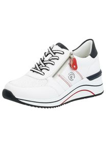 Keilsneaker Remonte, Damen, Gr. 45, bunt (wei&szlig;, dunkelblau), Leder, Lederimitat, Schuhe Keilsneaker, Freizeitschuh, Halbschuh, Schn&uuml;rschuh mit Metallic-Kontrastbes&auml;tzen, Topseller
