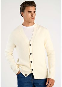 Strickjacke LINDBERGH, Herren, Gr. S, pearl wei&szlig;, Strick, Obermaterial: 80% Baumwolle, 20% Polyester, unifarben, normal h&uuml;ftbedeckend, V-Ausschnitt, Strickjacken Strickjacke, mit V-Ausschnitt
