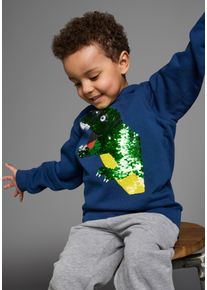 Kapuzensweatshirt Kidsworld "mit tollem Dino aus Wendepailletten", Jungen, Gr. 140/146, blau, Jersey, Obermaterial: 100% Baumwolle, bedruckt, Basic, Rippb&uuml;ndchen, Sweatshirts Kapuzensweatshirt, Langarm, Basic-Passform, bedruckt, aus Baumwolle