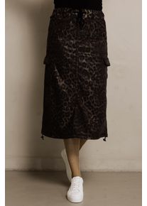 Midirock Zhrill "ZHJIL", Damen, Gr. XL, schwarz, Web, Obermaterial: 67% Baumwolle, 30% Lyocell (TENCEL&trade;), 3% Elasthan, k&ouml;rpernah kniebedeckend, R&ouml;cke Midirock, im Leo-Look und mit Cargo-Taschen