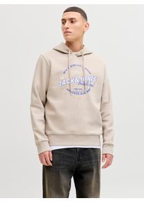 Jack & Jones Kapuzensweatshirt JACK & JONES "JJELOGO SWEAT HOOD 2 COL 25/26 NOOS", Herren, Gr. S, moonbeam, angeraute Sweatware, Obermaterial: 70% Baumwolle, 30% Polyester, bedruckt, regular fit normal, Rundhals, Rippb&uuml;ndchen, Sweatshirts Kapuzensweatshirt, mit stylischem Print