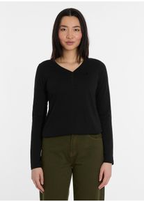 Langarmshirt Ragwear "PINKKI", Damen, Gr. XL, schwarz, Jersey, Obermaterial: 50% Baumwolle, 50% Polyester, unifarben, normal, V-Ausschnitt, Shirts Langarmshirt, mit kurzer Knopfleiste