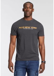 H.I.S. T-Shirt H.I.S, Herren, Gr. 3XL (64/66), grau (anthrazit), Single Jersey, Obermaterial: 100% Baumwolle, bedruckt, schmal, Rundhals, gerader Abschluss, Shirts T-Shirt, Mit gro&szlig;em Frontprint