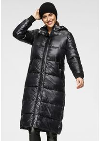 Steppmantel ALPENBLITZ "Winterm&auml;rchen", Damen, Gr. 38, schwarz, Web, Obermaterial: 100% Polyester. Futter: 100% Polyester. Wattierung: 100% Polyester, kontrastfarbene Details, unifarben, figurumspielend wadenlang, Rippstrickb&uuml;ndchen, M&auml;ntel Steppmantel, in extra langer Form mit schimmerndem Glanz