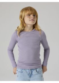 Langarmshirt name it "NKFNAKAL LS TOP NOOS", M&auml;dchen, Gr. 122/128, lavender gray, Jersey, Obermaterial: 95% Baumwolle, 5% Elasthan, unifarben, normal h&uuml;ftlang, Rundhals, abgesteppte Kante, Shirts Langarmshirt, in Basic-Form und leicht gerippter Qualit&auml;t