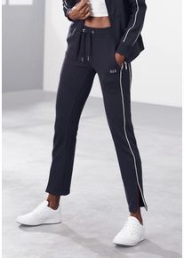 H.I.S. Sweathose H.I.S, Damen, Gr. 44/46, N-Gr, blau (marine), Interlock, Obermaterial: 60% Baumwolle, 40% Polyester, unifarben, Basic, bequem lang, Hosen Sweathose, mit Rei&szlig;verschluss am Beinsaum, Loungeanzug, Topseller