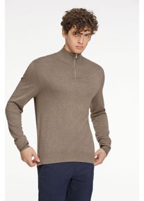 Troyer LINDBERGH, Herren, Gr. S, beige (dk sand mel), Obermaterial: 80% Viskose, 20% Nylon, meliert, regular fit taillenbedeckt, ohne Ausschnitt, Rippb&uuml;ndchen, Pullover Troyer, mit Troyerkragen