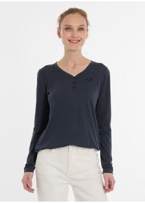 Langarmshirt Ragwear "PINKKI", Damen, Gr. XL, navy, Jersey, Obermaterial: 50% Baumwolle, 50% Polyester, unifarben, normal, V-Ausschnitt, Shirts Langarmshirt, mit kurzer Knopfleiste