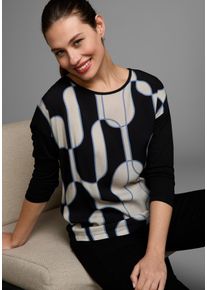 Shirtbluse Laura Scott, Damen, Gr. 36/38, bunt (schwarz, bunt), Obermaterial: 95% Viskose, 5% Elasthan. Vorderteil: 100% Viskose, bedruckt, gemustert, unifarben, l&auml;ssig geschnitten h&uuml;ftlang, Rundhals, Blusen Shirtbluse, mit Grafik-Print im Materialmix