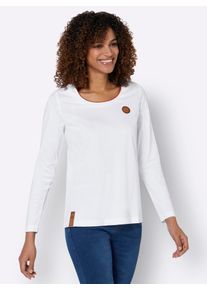 Langarmshirt Casual Looks "Shirt", Damen, Gr. 36, wei&szlig;, 50% Baumwolle, 50% Modal, gemustert, mehrfarbig, unifarben, Rundhals, Shirts Langarmshirt