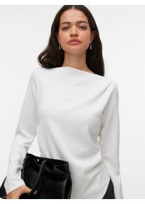 V&eacute;ro Moda Langarmshirt VERO MODA "VMMILLE LS BOATNECK SHORT TOP JRS NOOS", Damen, Gr. XL, hellwei&szlig;, Jersey, Obermaterial: 53% Polyester, 42% Viskose, 5% Elasthan, unifarben, regular fit h&uuml;ftlang, U-Boot-Ausschnitt, Shirts Langarmshirt, Materialmix, regular fit, mit Raffung