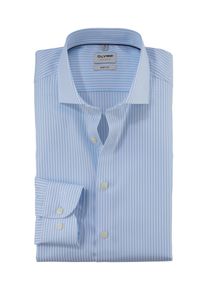 Businesshemd OLYMP "Level Five body fit", Herren, Gr. 44, N-Gr, blau (bleu), Web, Obermaterial: 100% Baumwolle, gestreift, 2-Knopf-Manschette, Hemden Businesshemd, modisch gestreift