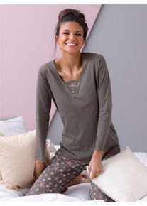 Schlafanzug, Damen, Gr. 44/46, braun (braun, bedruckt), 100% Baumwolle, Homewear-Sets Schlafanzug
