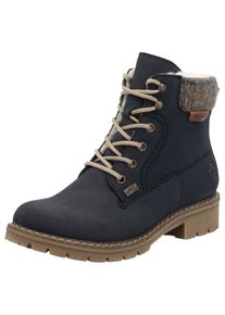 Winterstiefelette Rieker, Damen, Gr. 41, blau (nachtblau), Nubuklederimitat, Textil, unifarben, Schuhe Winterstiefelette, Schn&uuml;rboots, Stiefelette mit wasserabweisender RiekerTEX-Membran