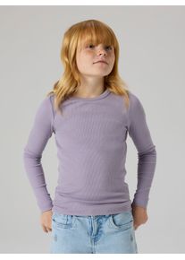 Langarmshirt name it "NKFNAKAL LS TOP NOOS", M&auml;dchen, Gr. 116, lavender gray, Jersey, Obermaterial: 95% Baumwolle, 5% Elasthan, unifarben, normal h&uuml;ftlang, Rundhals, abgesteppte Kante, Shirts Langarmshirt, in Basic-Form und leicht gerippter Qualit&auml;t