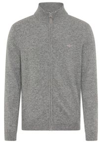 Strickjacke Gant "EXTRAFINE LAMBSWOOL ZIP CARDIGAN", Herren, Gr. 4XL, grau (dunkelgrau melange), Strick, Obermaterial: 90% Wolle, 10% Polyamid, normal h&uuml;ftlang, Rippstrickb&uuml;ndchen, Strickjacken Strickjacke, mit Logostickerei