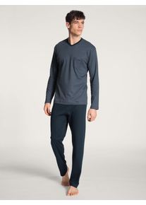 Schlafanzug Calida "Relax Streamline", Herren, Gr. S (46/48), blau (schwarz sapphire), Interlock, Obermaterial: 100% Baumwolle, unifarben, normal lang, V-Ausschnitt, Homewear-Sets Schlafanzug, mit aufgesetzter Brusttasche