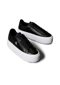 Plateausneaker Calvin Klein Jeans "FLATFORM LACE UP LTH MG", Damen, Gr. 39, schwarz, Leder, unifarben, Schuhe Plateausneaker, Schn&uuml;rschuh, Halbschuh, Freizeitschuh mit CK-Logo