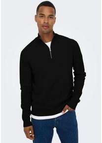 Only & Sons Strickpullover ONLY & SONS "OS Knit", Herren, Gr. L, schwarz, Strick, Obermaterial: 88% Baumwolle, 12% Nylon, unifarben, normal normal, hoch geschlossener Ausschnitt, gerader Abschluss, Pullover Strickpullover