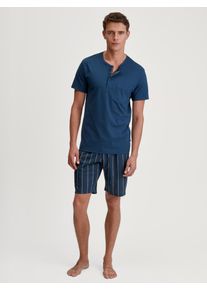 Shorty Calida "Relax Imprint 1", Herren, Gr. XL (56), blau (insignia blau), Single Jersey, Obermaterial: 100% Baumwolle, bequem kurz, Rundhals, Homewear-Sets Shorty, mit Rundhalsausschnitt, Knopfleiste, kurze &Auml;rmel, Single Jersey