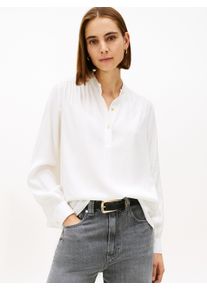 Langarmbluse Tommy Hilfiger "VIS TWILL V-NK BLOUSE", Damen, Gr. 40, ecru, Web, Obermaterial: 100% Viskose, unifarben, regular fit normal, Rundhals, Blusen Langarmbluse