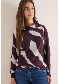 Wasserfallpullover Cecil, Damen, Gr. XS (36), eggplant rot melange, Strick, Obermaterial: 67% Viskose, 28% Polyester, 5% Elasthan, gemustert, meliert, regular fit normal, ohne Ausschnitt, B&uuml;ndchen, Pullover Wasserfallpullover, mit Muster