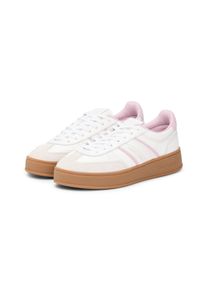 Plateausneaker Tommy Jeans "THE GREENWICH EDGE FLATFORM", Damen, Gr. 38, ecru, rose, Leder, Lederimitat, Veloursleder, Schuhe Plateausneaker, Freizeitschuh, Halbschuh, Schn&uuml;rschuh mit Logoschriftzug