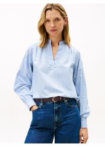 Shirtbluse Tommy Hilfiger "POPLIN V-NK BLOUSE", Damen, Gr. 42, american classic stp clear water, Web, Obermaterial: 100% Baumwolle, gestreift, regular fit, V-Ausschnitt, Blusen Shirtbluse